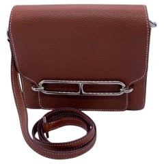 HERMES Mini Roulis 18 Gold Barenia Leather Flap Crossbody Purse