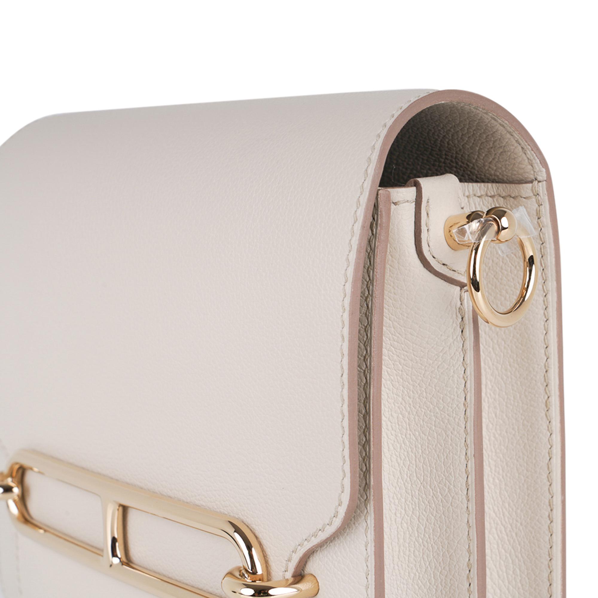 Beige Hermes Mini Roulis Bag Beton Permabrass Hardware Evercolor Leather New w/Box