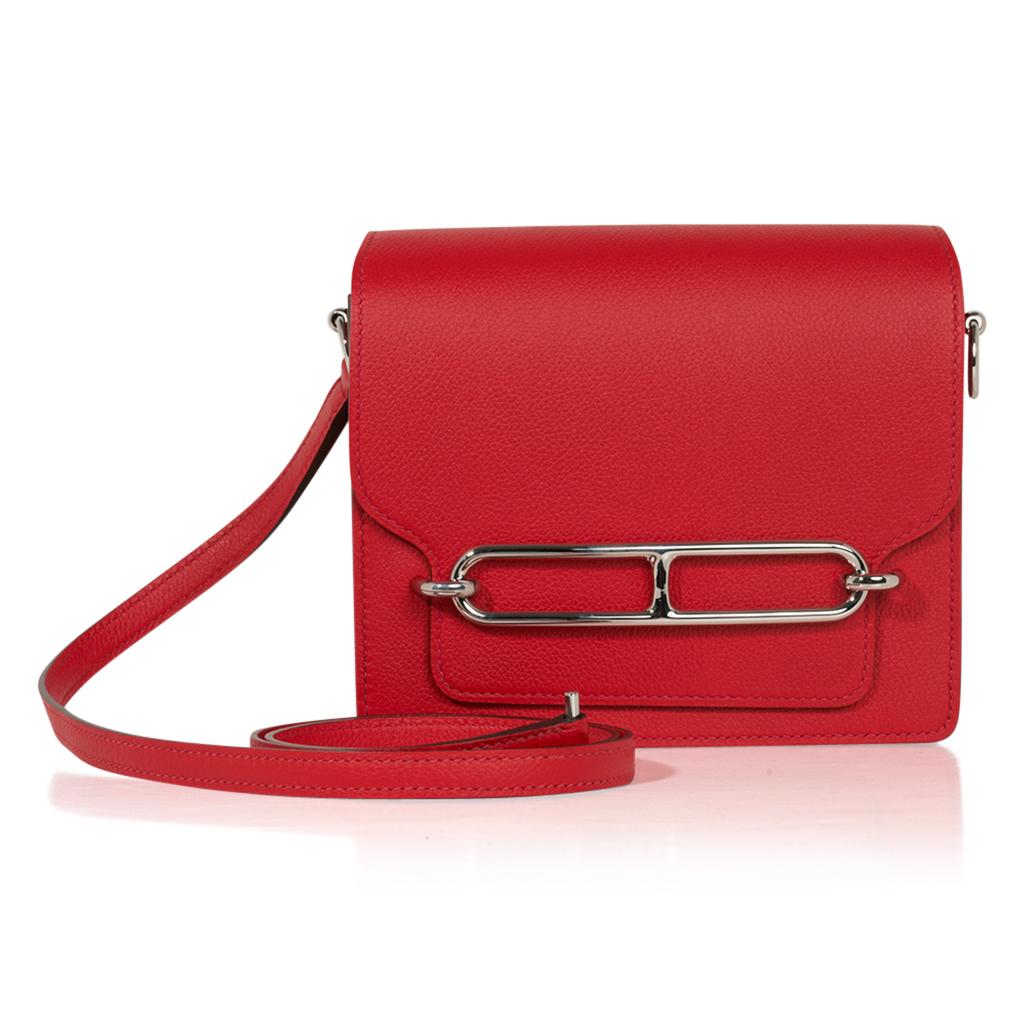 Hermes Mini Roulis Bag Rouge Casaque (Convertible Shoulder to Crossbody) In New Condition In Miami, FL