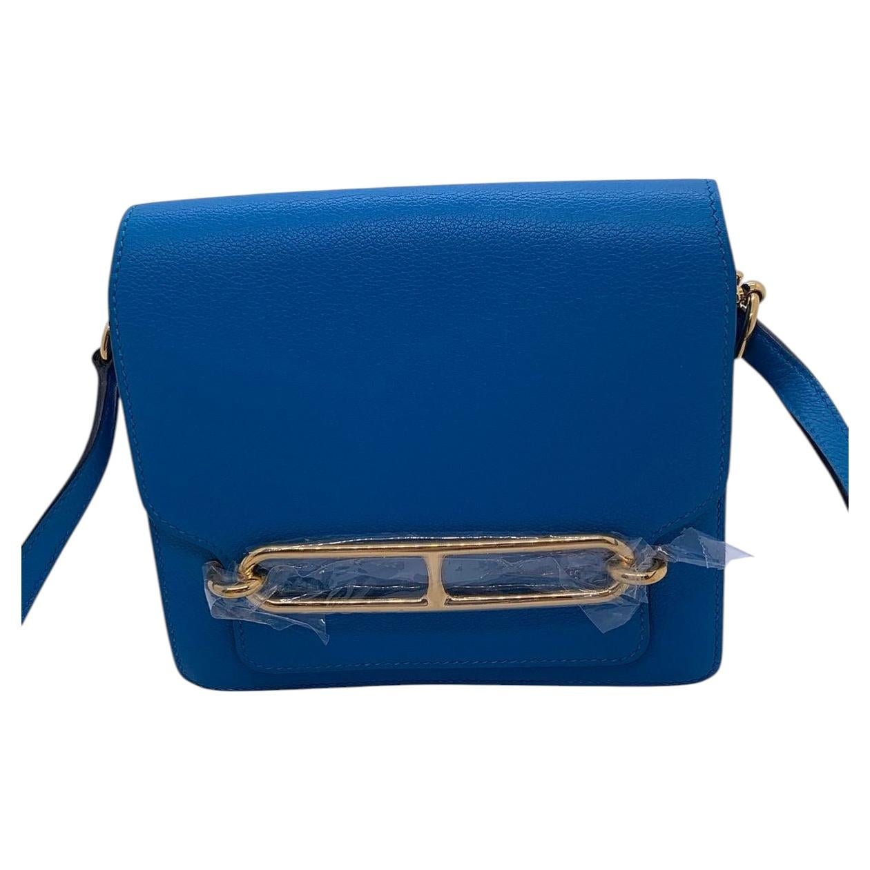 HERMES Mini Roulis Shoulder Crossbody Bag Evercolor Blue A Stamp France