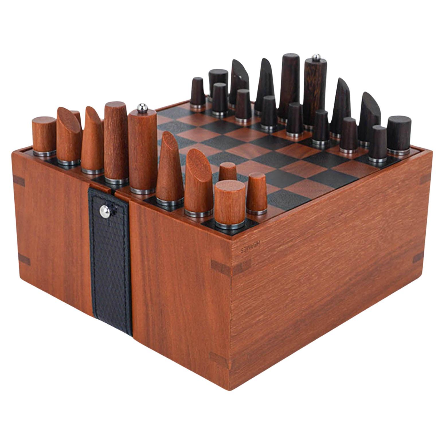 Hermes Mini Samarcande Chess Set Let's Play! Blue Indigo Lizard For Sale