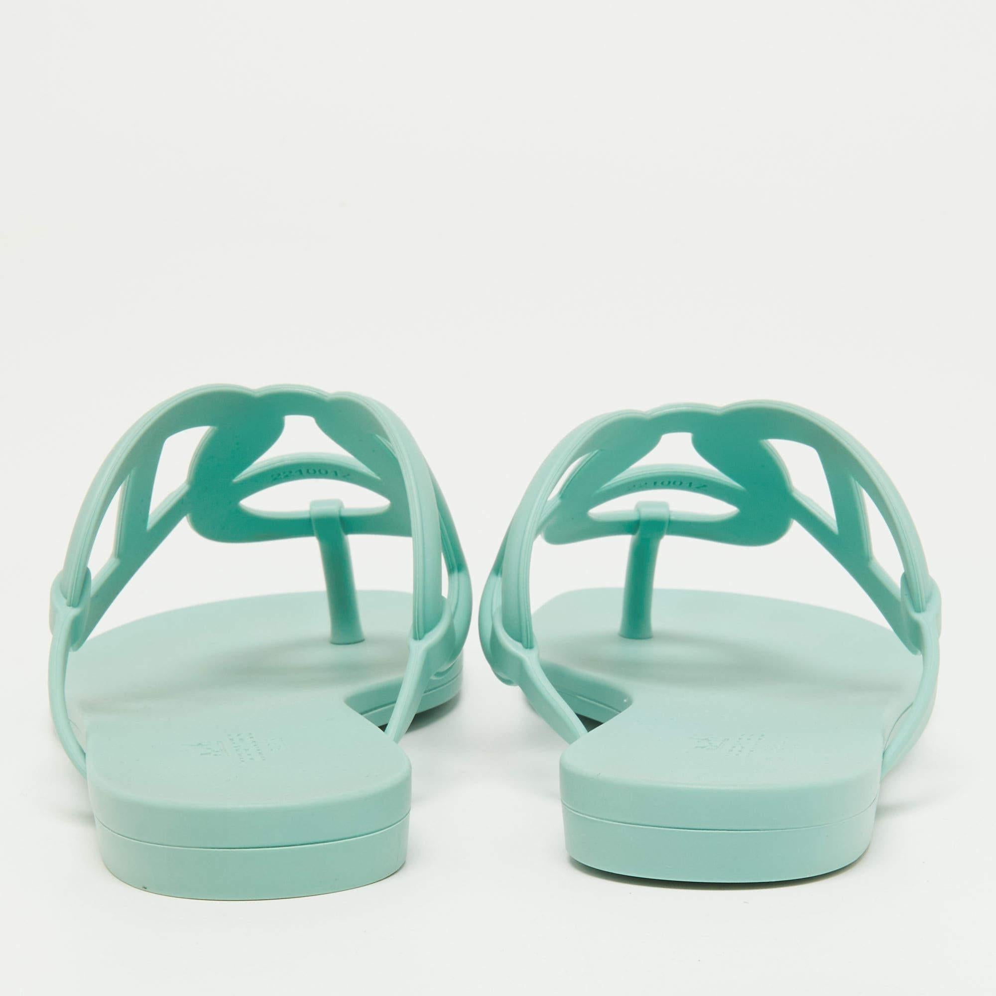 Hermes Mint Green Rubber Egerie Thong Flat Slides Size 36 1