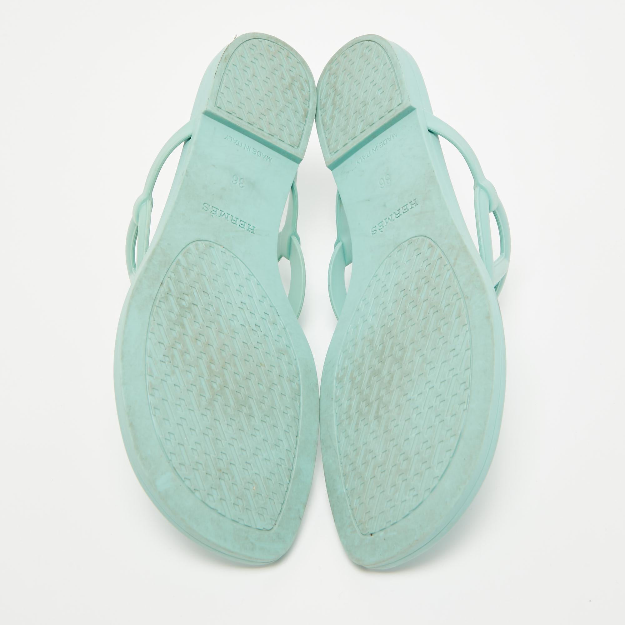 Hermes Mint Green Rubber Egerie Thong Flat Slides Size 36 2