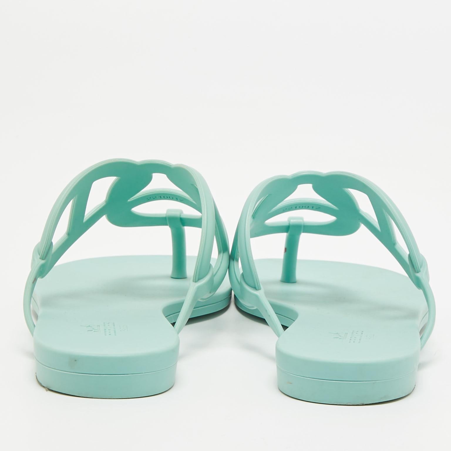 Hermes Mint Green Rubber Egerie Thong Flat Slides Size 36 3