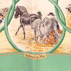HERMES mint green silk AUTEUIL EN MAI 90 Twill Scarf