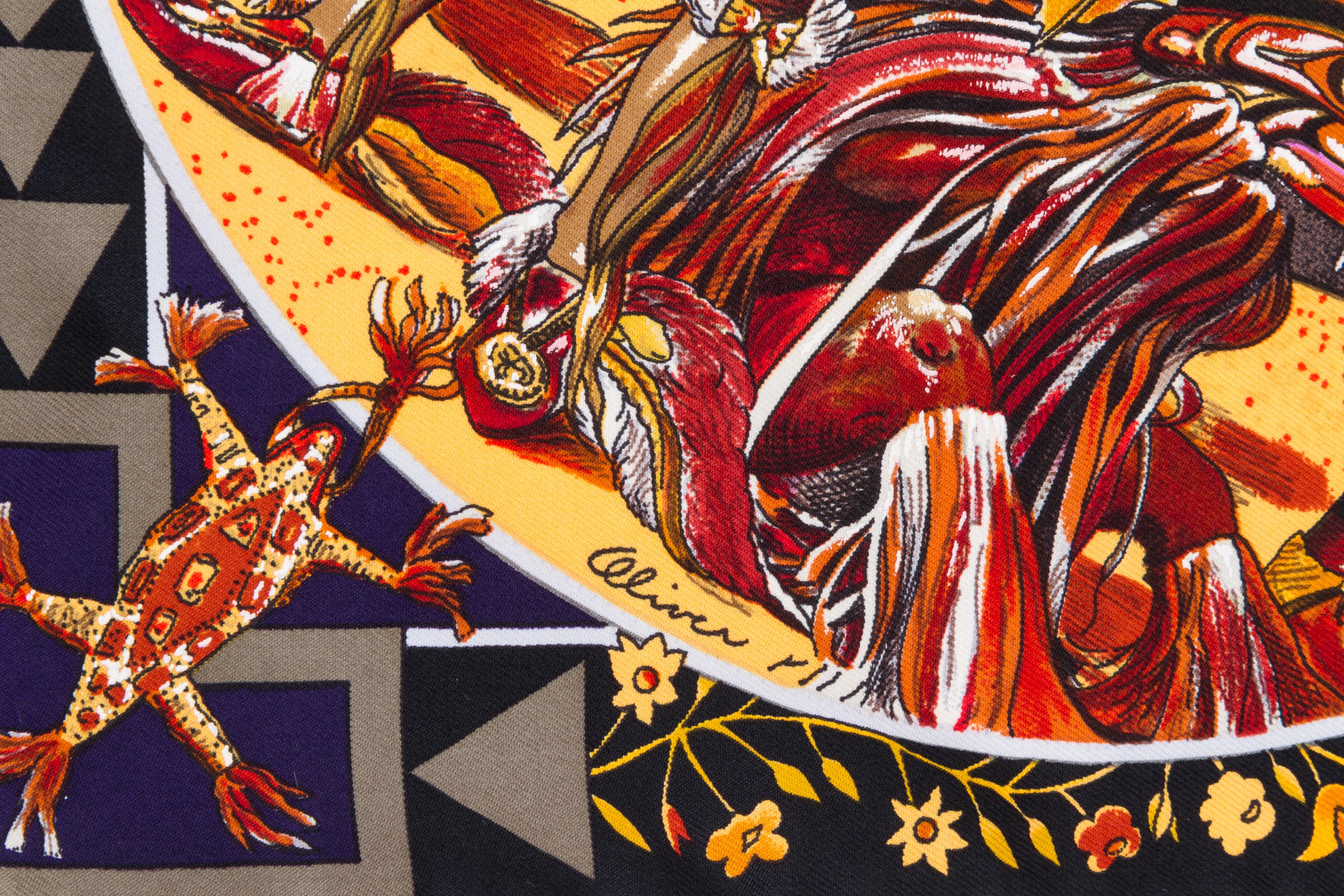 Brown Hermes Mint Mythologies des Hommes Silk Scarf, Kermit For Sale