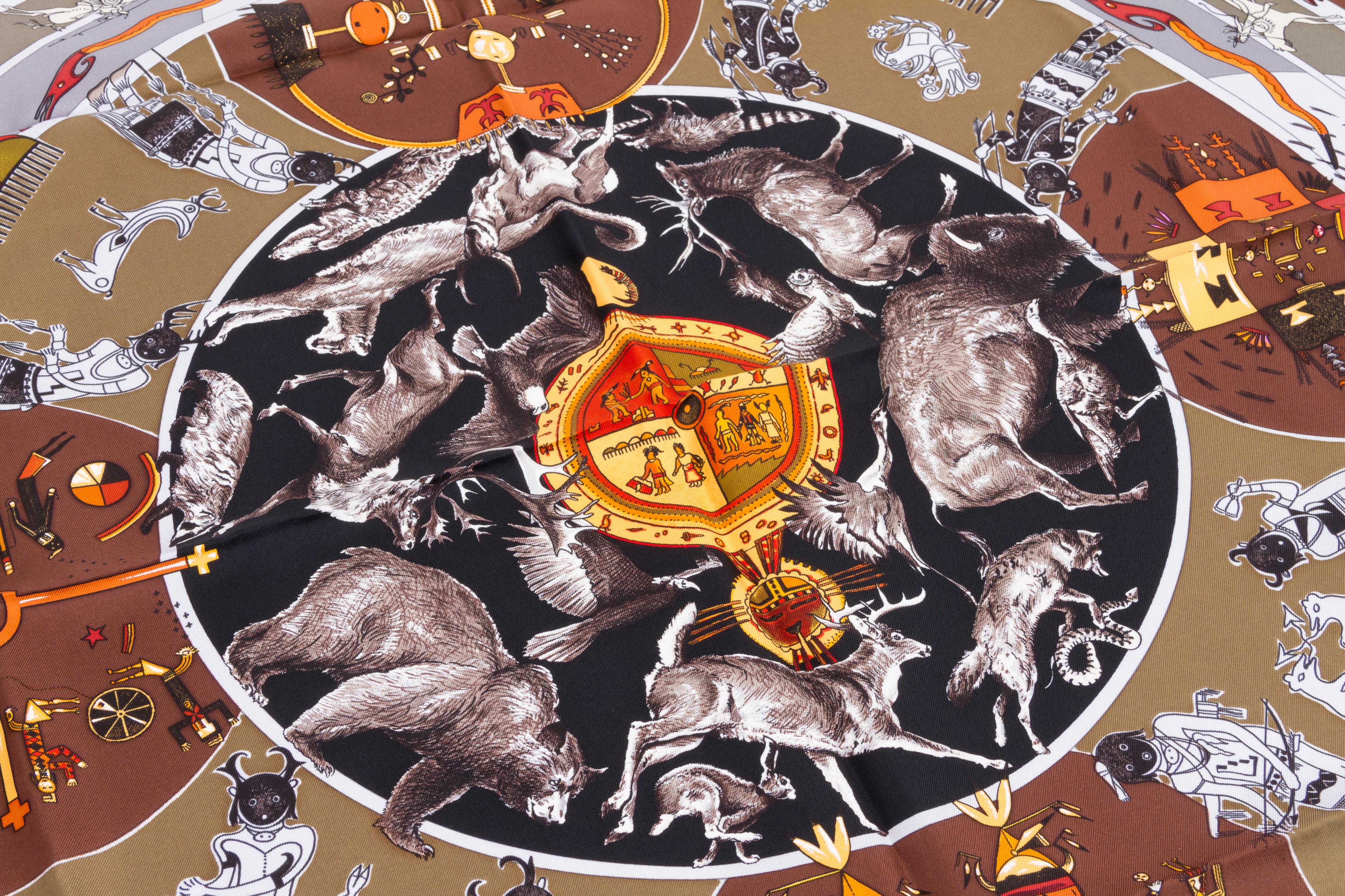 Hermes Mint Mythologies des Hommes Silk Scarf, Kermit In Excellent Condition For Sale In West Hollywood, CA