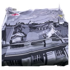 Hermes Minuit au Faubourg Scarf 70 Silk Black Grey White Dimitri