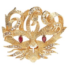 Hermes Mistigri Ruby Diamond Yellow Gold Vintage Brooch