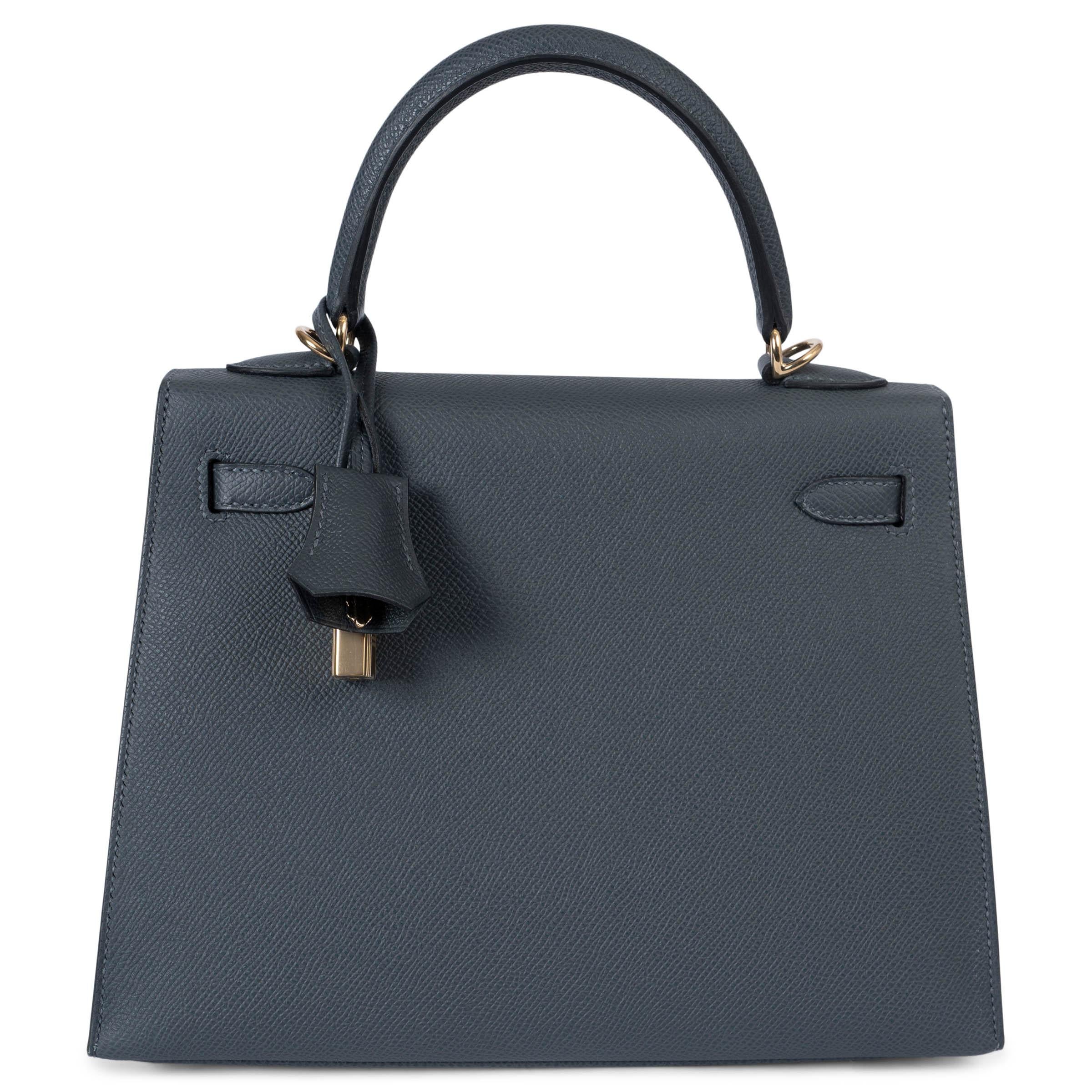 Black HERMES Misty grey Epsom leather KELLY 25 SELLIER Bag Permabrass For Sale
