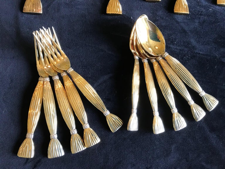 Vintage Hermès “Moisson” Vermeil Cutlery, 67 Pieces Sold Together at