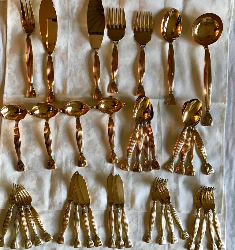 Vintage Hermès “Moisson” Vermeil Cutlery, 67 Pieces Sold Together at
