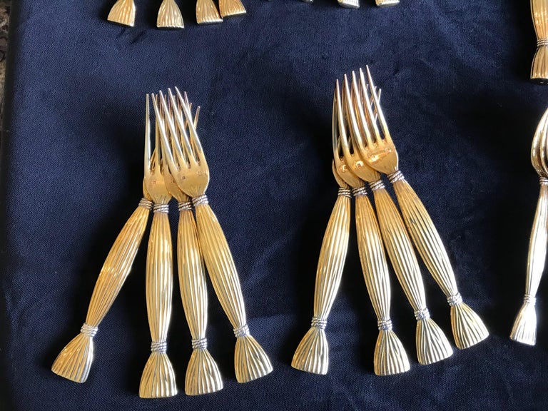Vintage Hermès “Moisson” Vermeil Cutlery, 67 Pieces Sold Together at