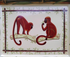 Hermès Monkeys Print Ashtray Change Tray Porcelain Gold