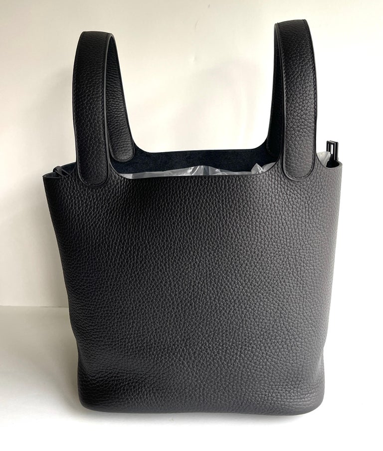 1000% AUTH!!! 🖤 HERMES PICOTIN 22 🖤 P22 NUIT BLACK STAMP A PHW TOTE BAG