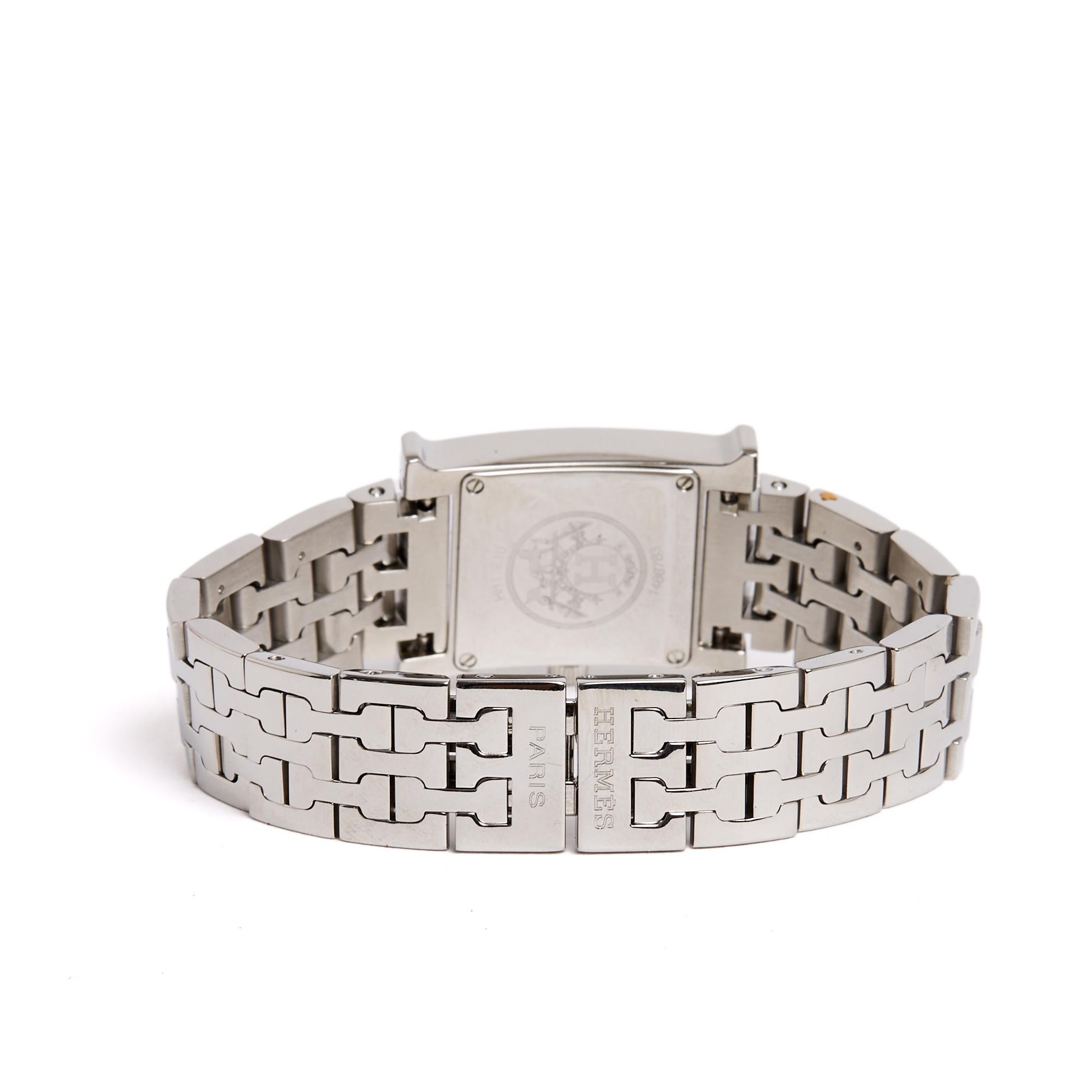 Hermès Montre Heure H PM Full Steel White Dial Heure H Small Watch Hermes In Excellent Condition In PARIS, FR