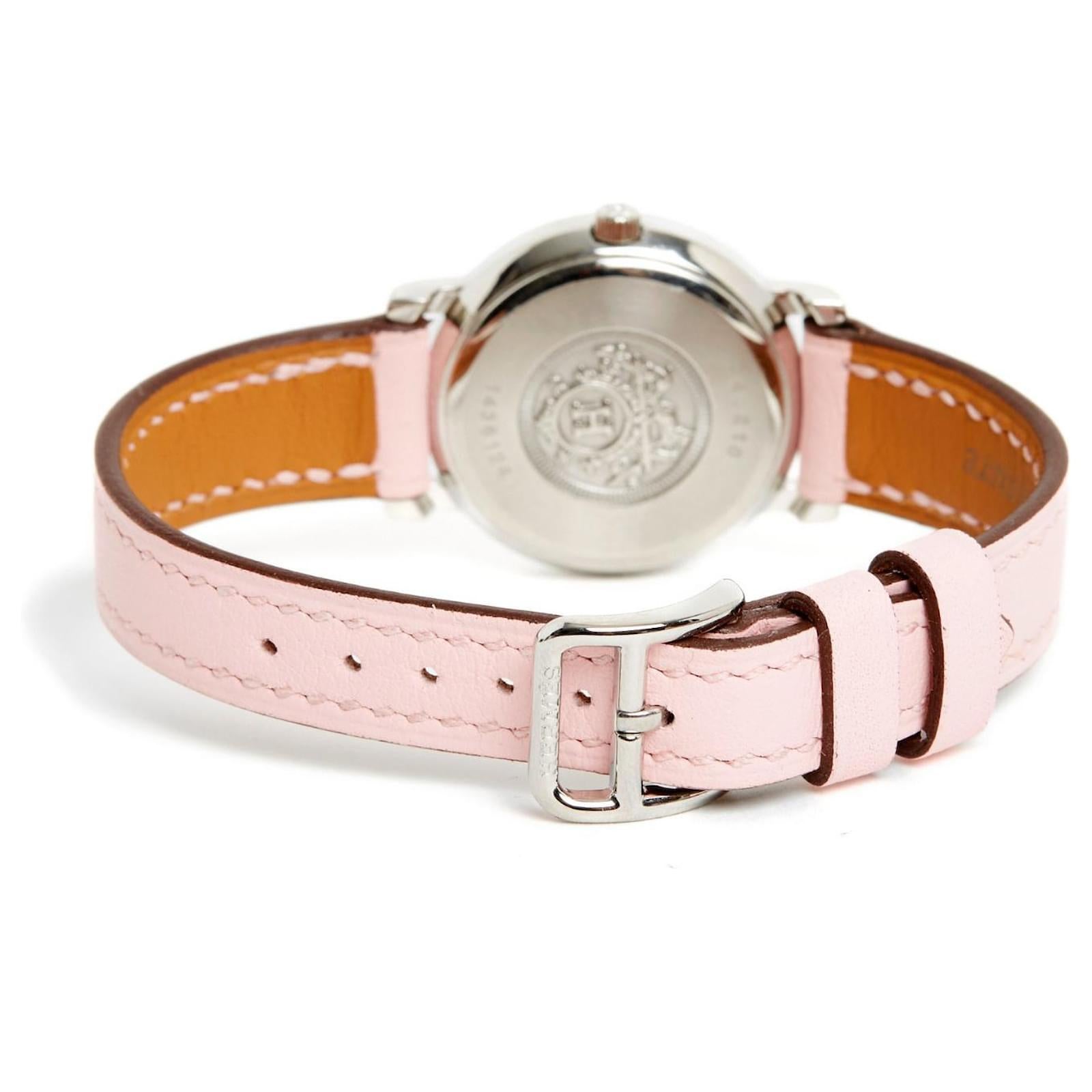 Hermès Montre Sellier PM Steel Sellier Watch with new Sakura Pink Bracelet Herme In Excellent Condition For Sale In PARIS, FR