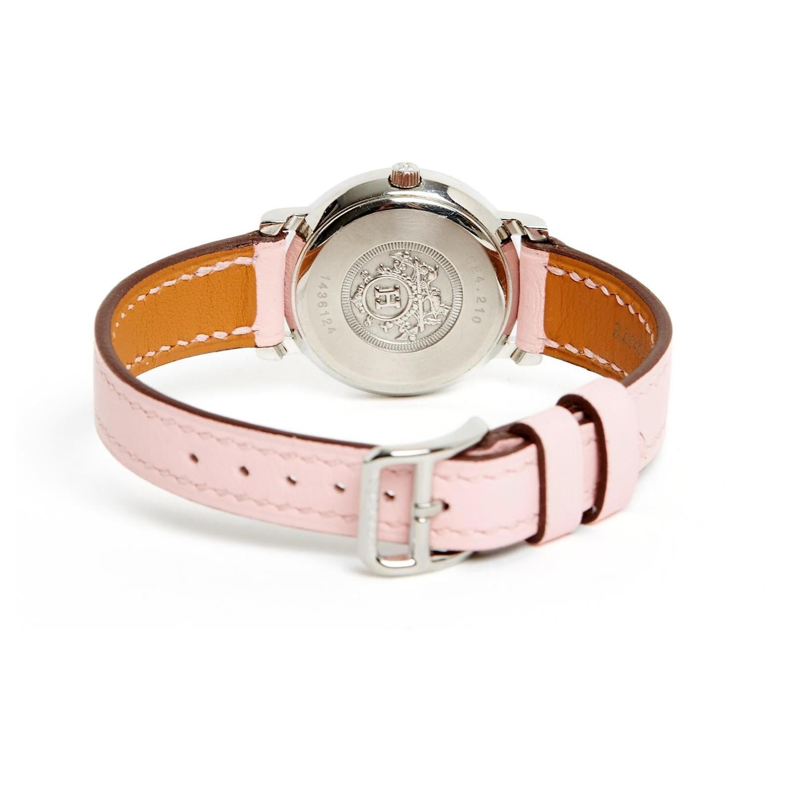 Women's Hermès Montre Sellier PM Steel Sellier Watch with new Sakura Pink Bracelet Herme For Sale