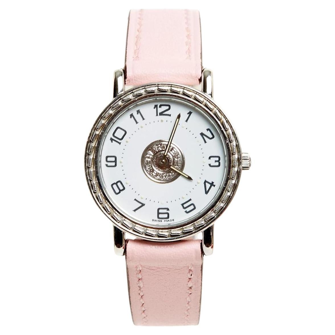 Hermès Montre Sellier PM Steel Sellier Watch with new Sakura Pink Bracelet Herme