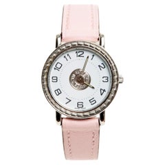Hermès Montre Sellier PM Orologio Sellier in acciaio con nuovo bracciale Sakura Pink Herme
