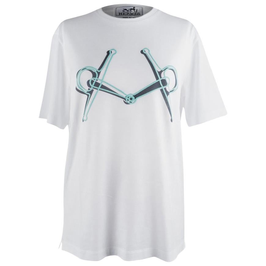 Hermes Mors Embroidered T-Shirt Blanc M Men's New w/Box