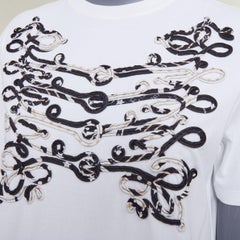 HERMES Mors et Gourmettes Equstrian bit silk applique cotton tshirt dress FR36 S