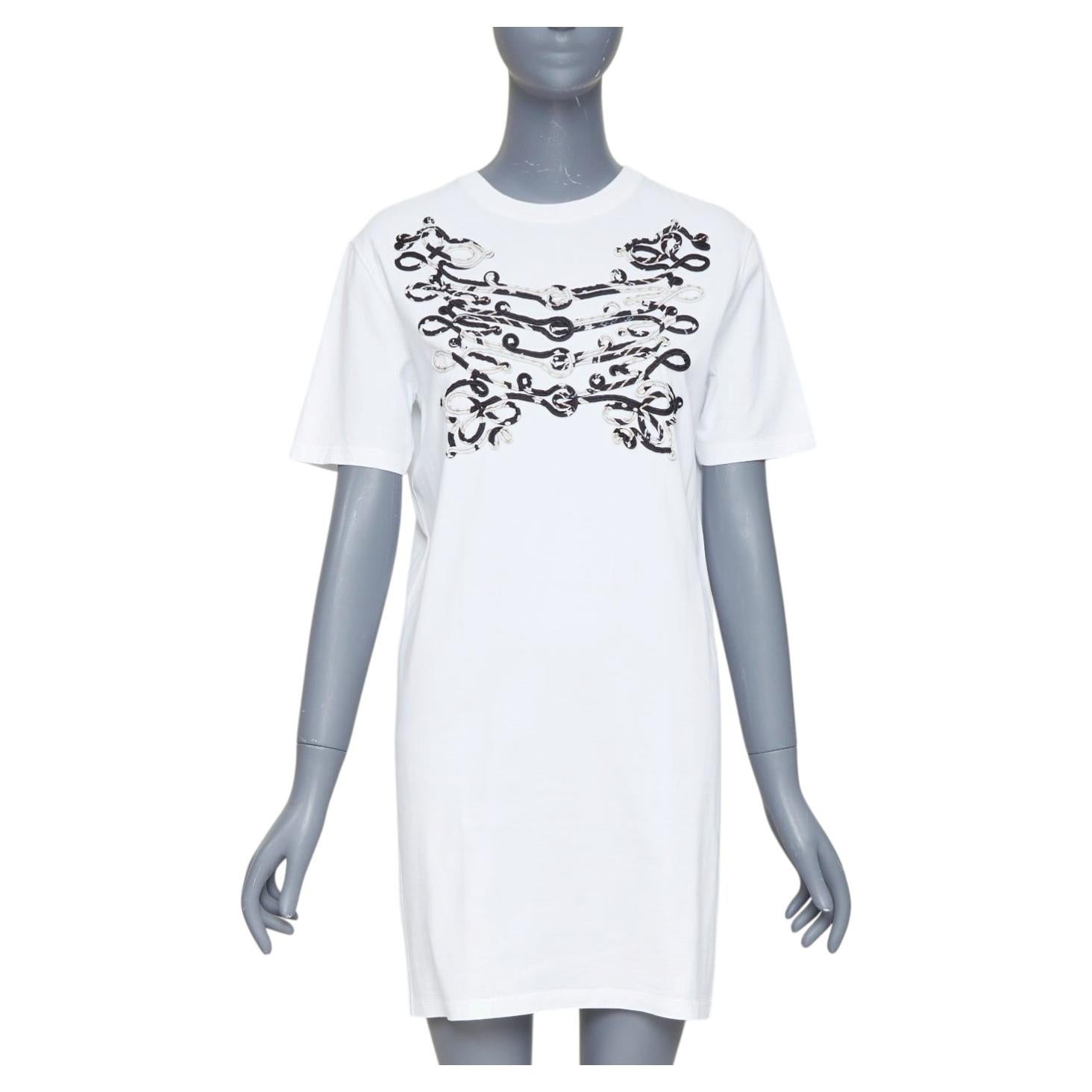 HERMES Mors et Gourmettes Equstrian bit silk applique cotton tshirt dress FR36 S