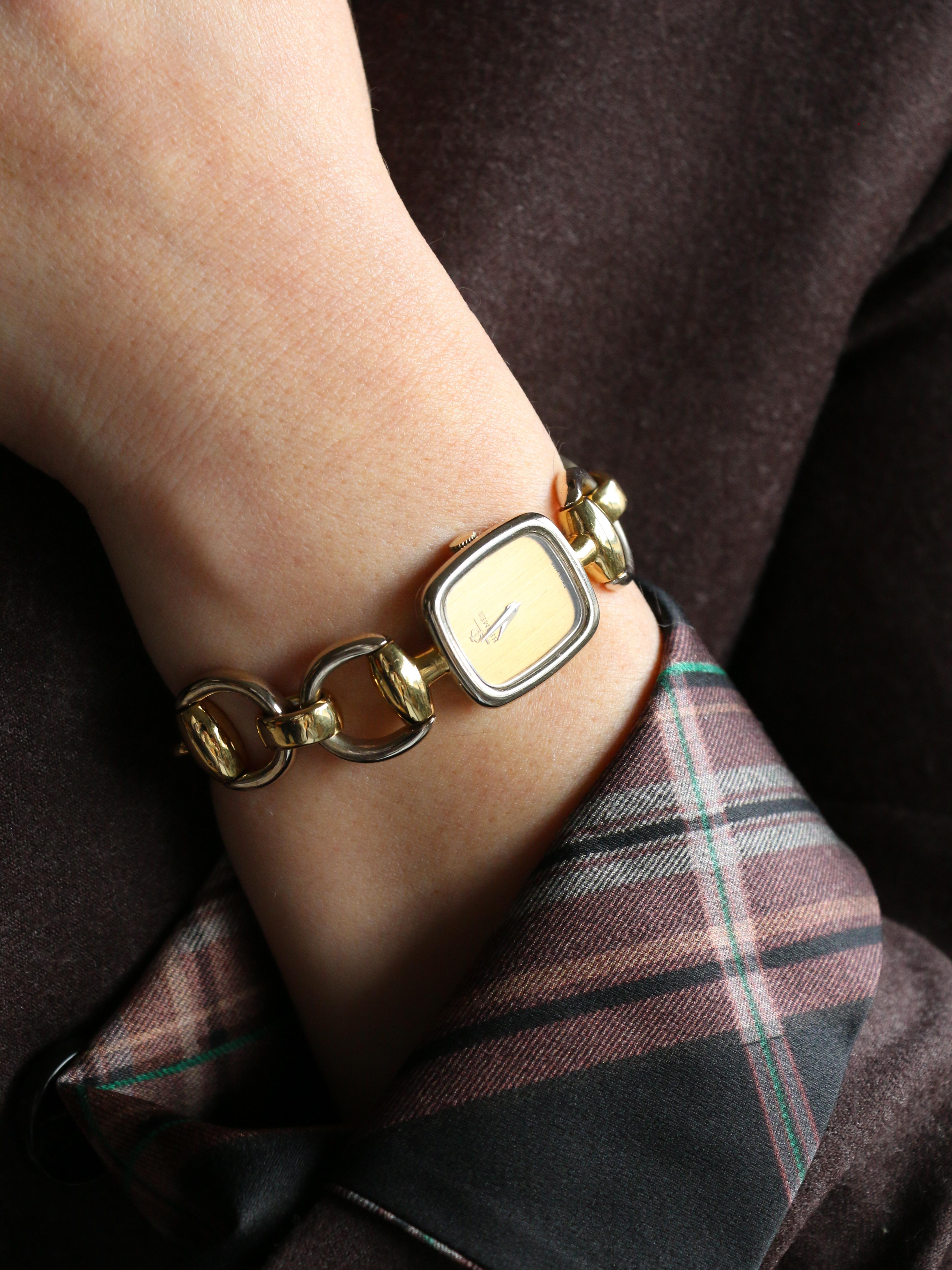 HERMES Mors Watch in Yellow and White Gold For Sale 7