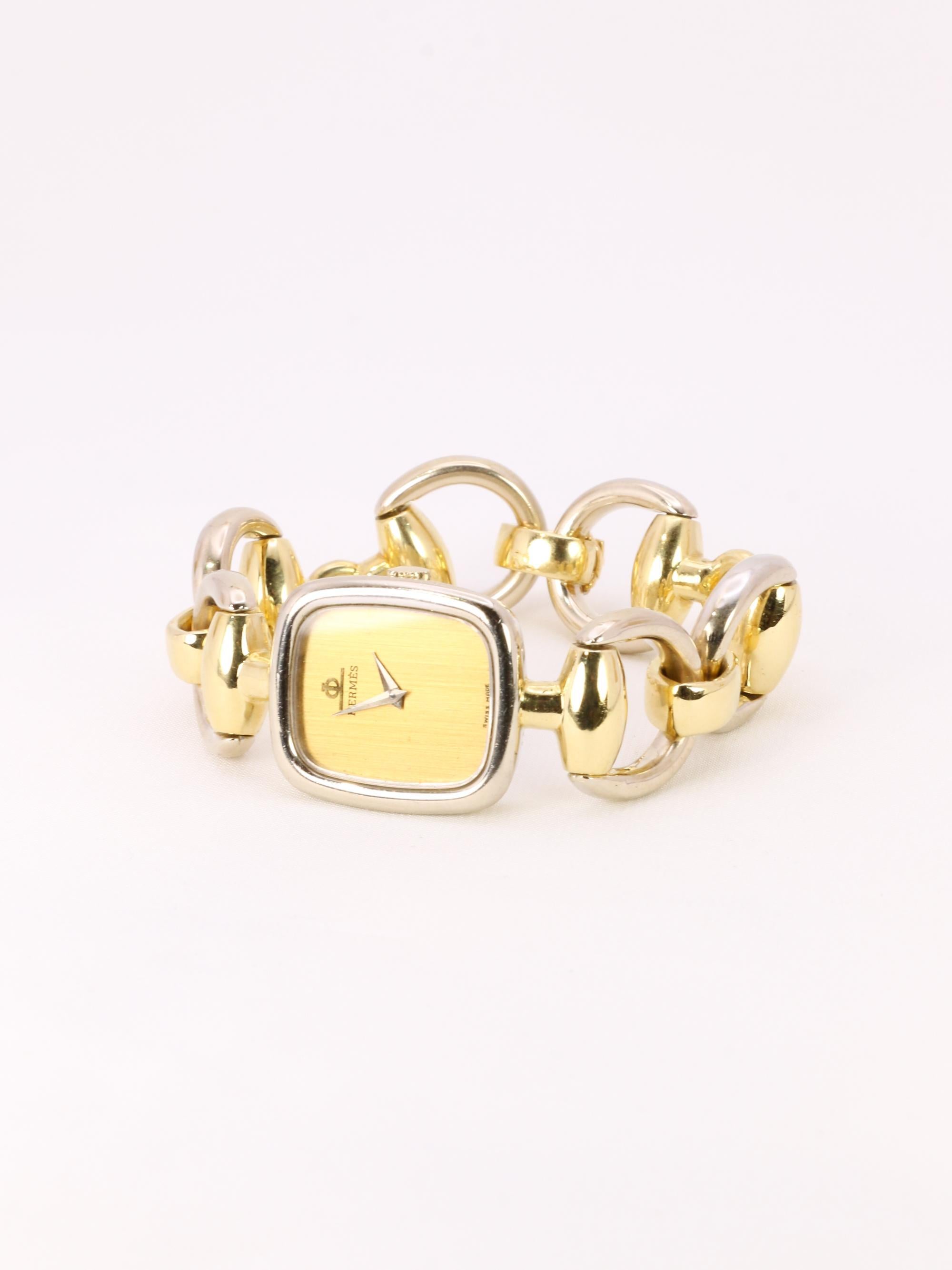 HERMES Mors Watch in Yellow and White Gold In Good Condition For Sale In PARIS, FR