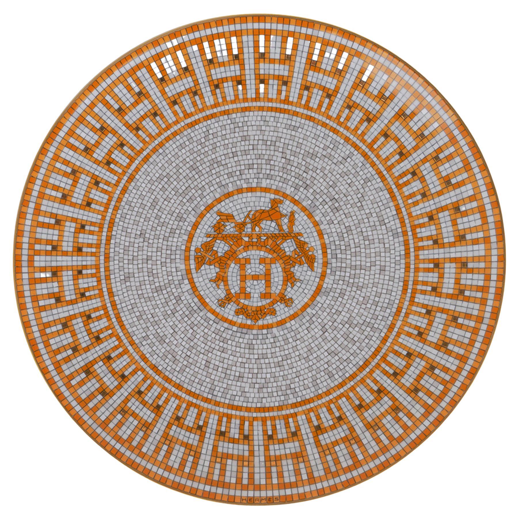 Hermes Mosaique Au 24 Dessert Plate Gold New w/Box For Sale