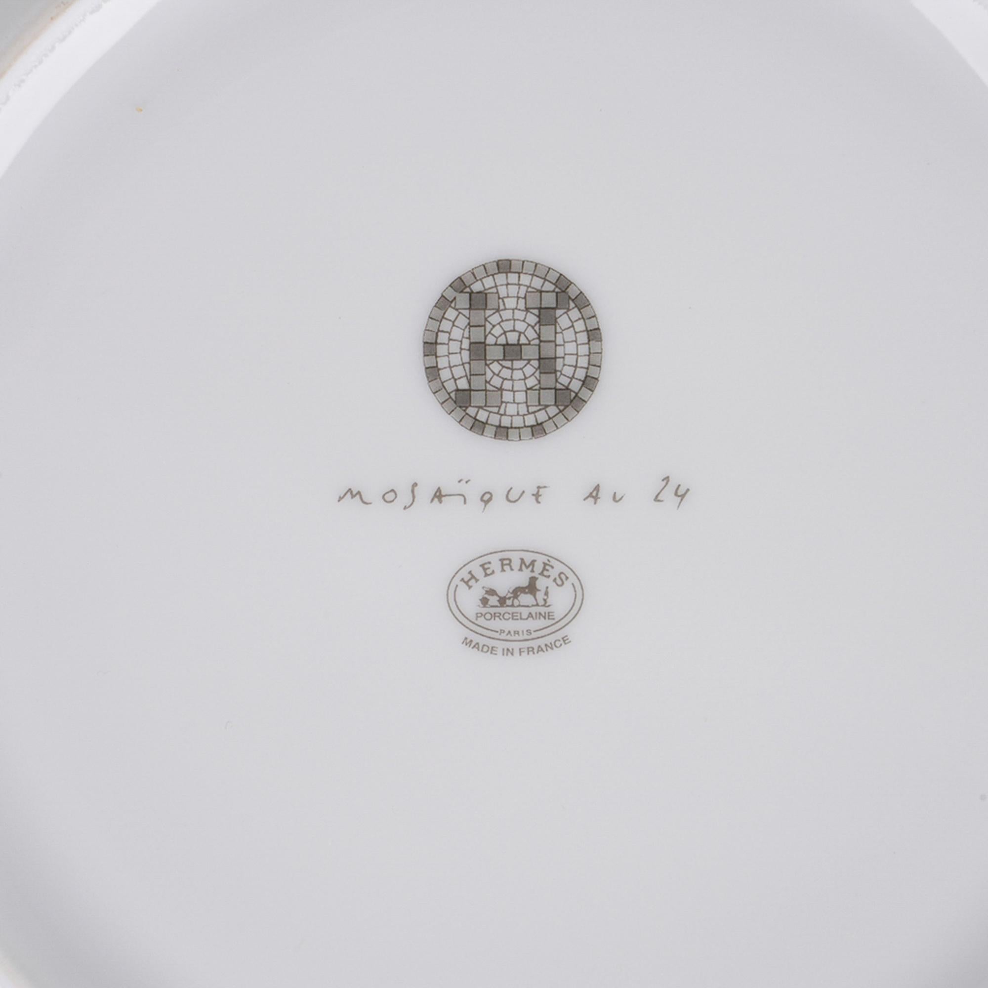 Women's or Men's Hermes Mosaique Au 24 Dessert Plate Platinum Set of 2 New w/Box For Sale