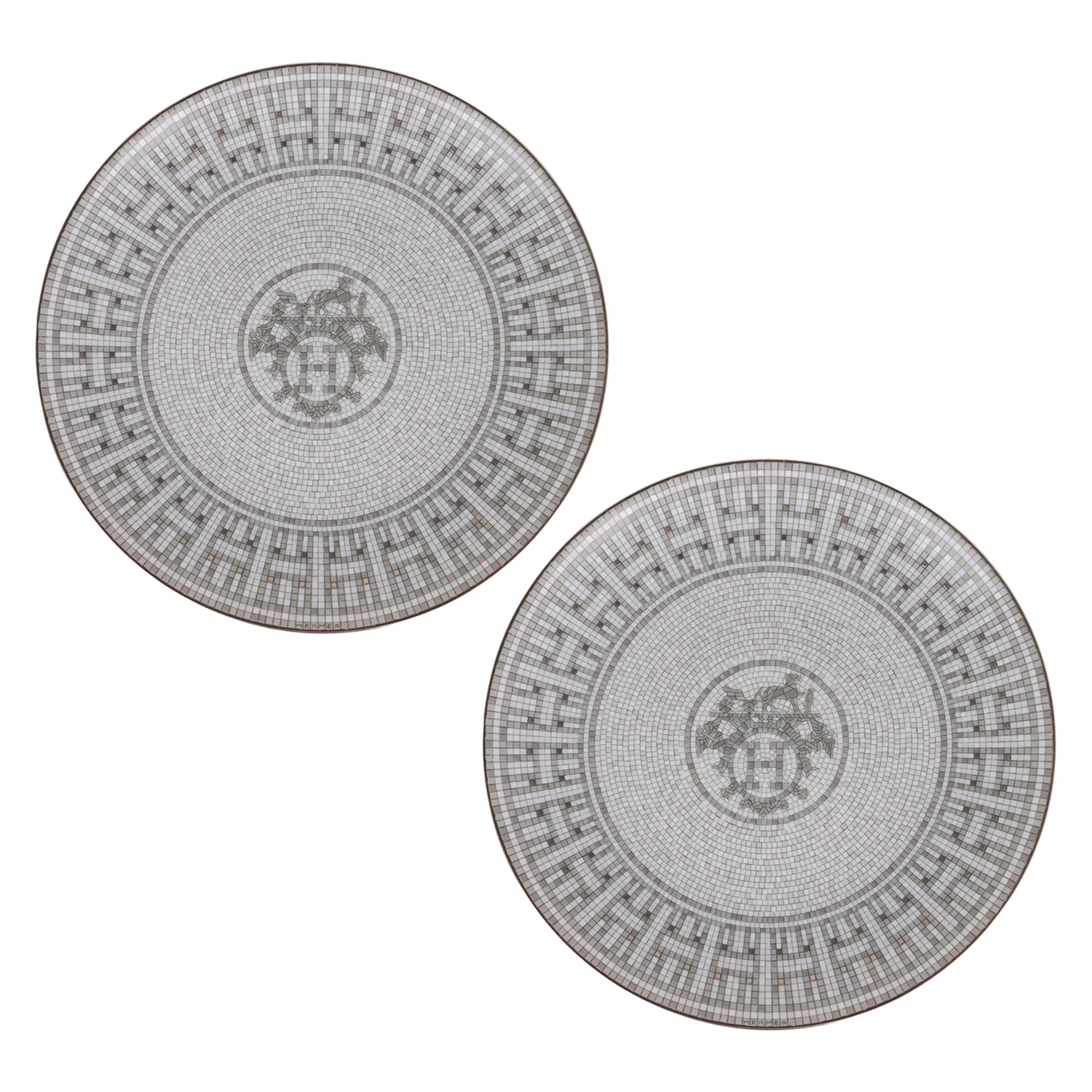 Hermes Mosaique Au 24 Plato de postre Platino Lote de 2 Nuevo c/Caja en venta