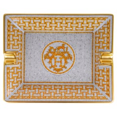Hermès Mosaique Au 24 Gold Cendrier Limoges Porcelaine Tray New w/Box