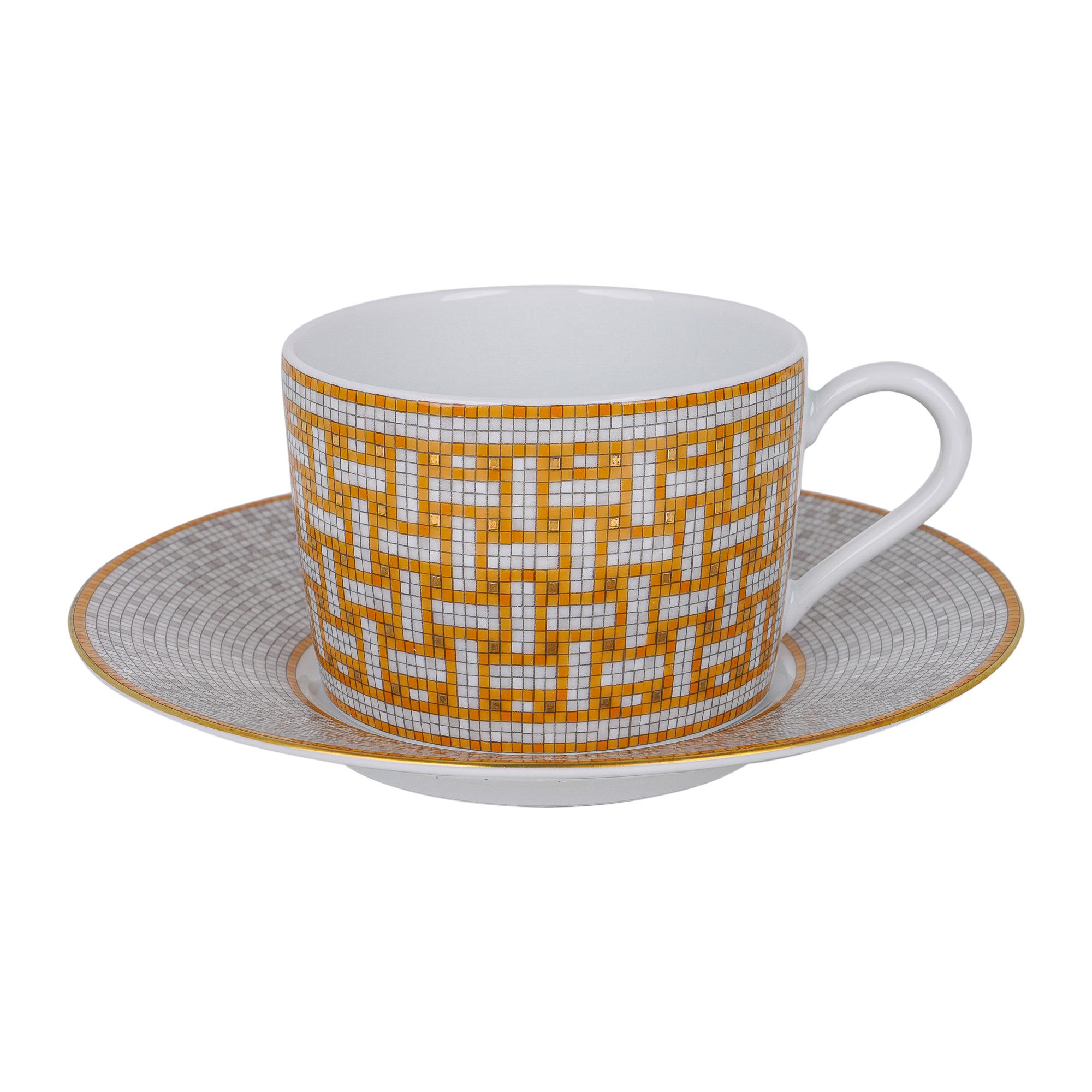 Women's or Men's Hermes Mosaique Au 24 Gold Set of 10 Cups / Saucers New w/Box