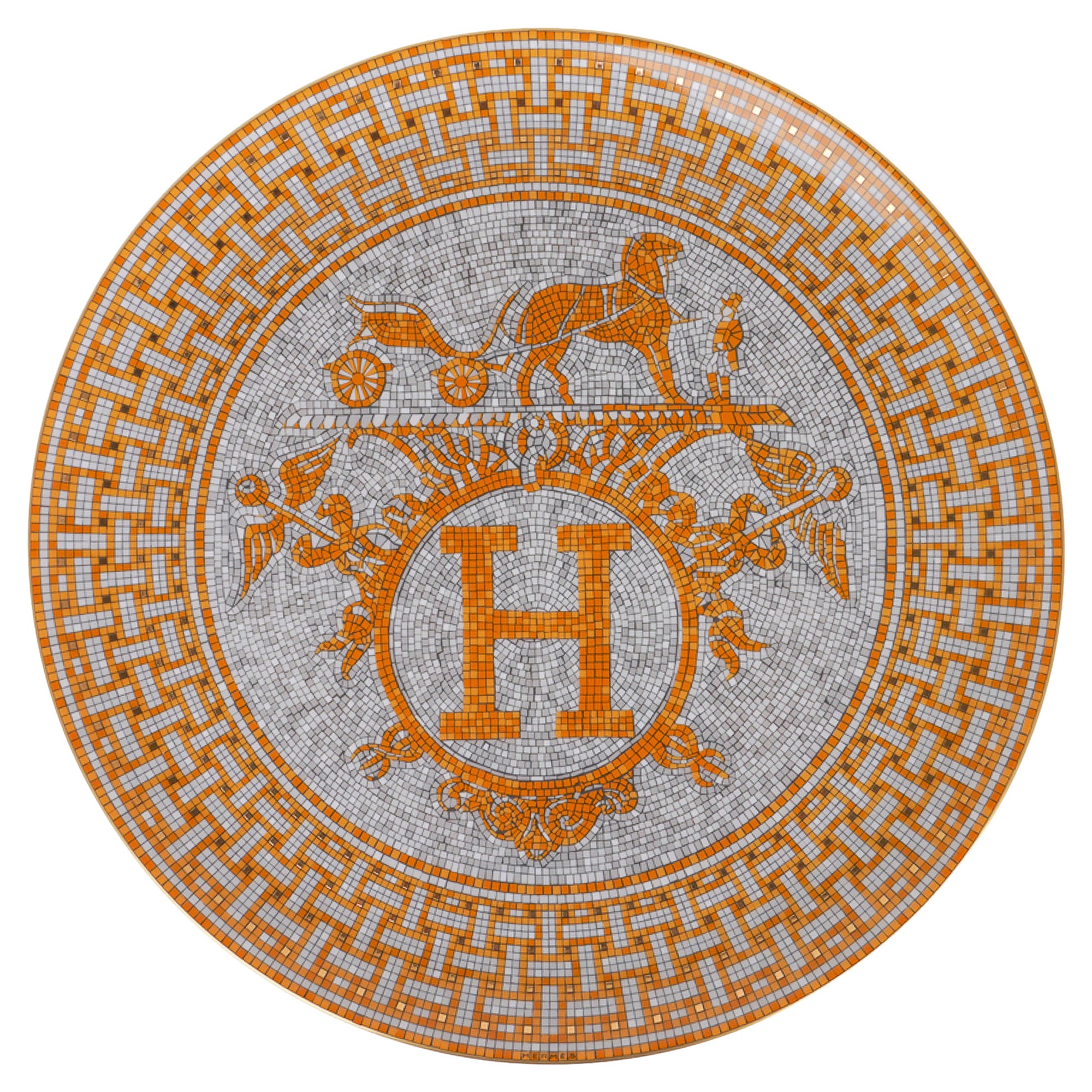 Hermes Mosaique Au 24 Gold Tart Platter Porcelain