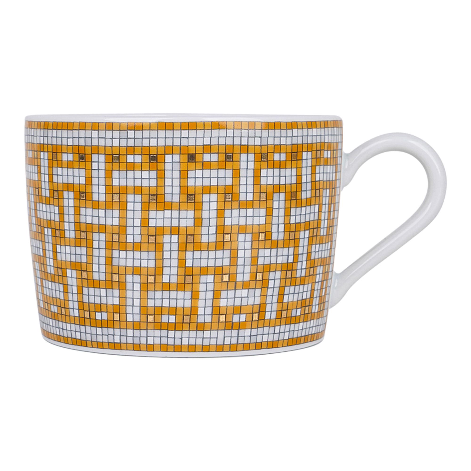 Hermes Mosaique Au 24 Gold Teapot Set of 4 Cup Saucer New w/Box 2