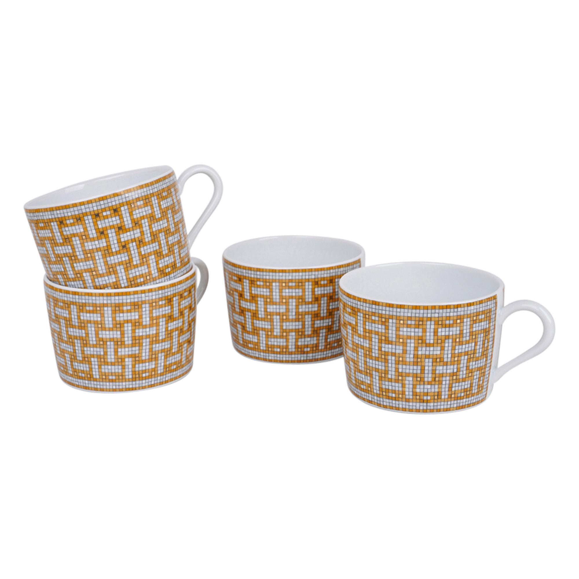 Hermes Mosaique Au 24 Gold Teapot Set of 4 Cup Saucer New w/Box 3