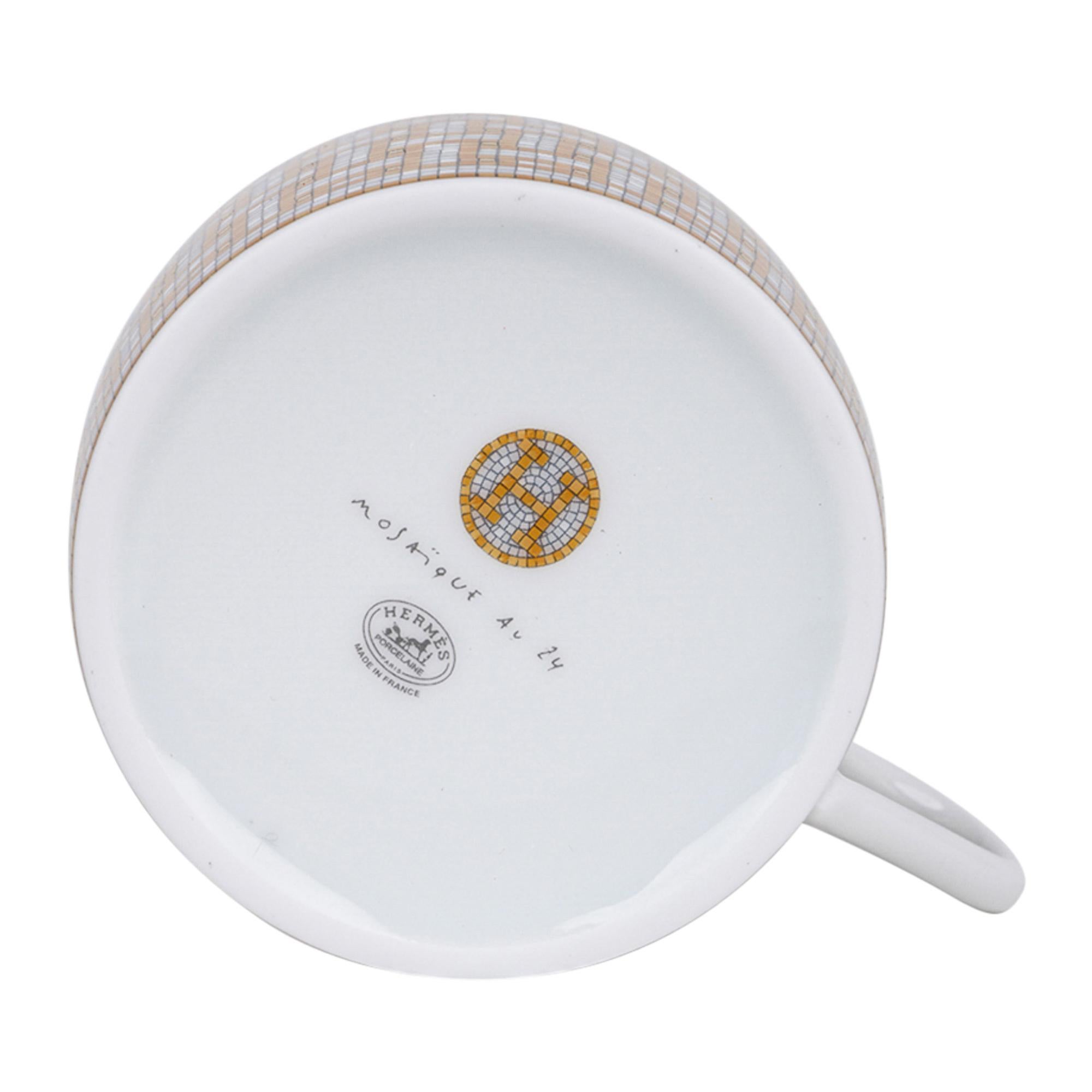 Hermes Mosaique Au 24 Gold Teapot Set of 4 Cup Saucer New w/Box 4