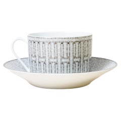 Hermes Mosaique Au 24 Platinum Coffee Cup and Saucer Platinum (Set of 2)