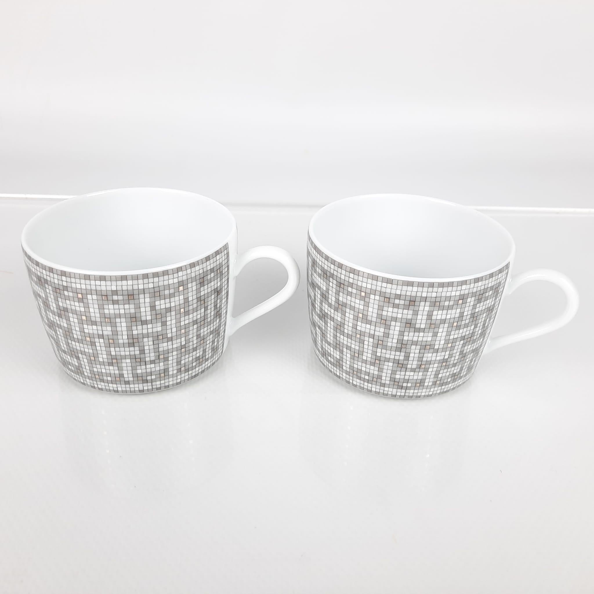Hermes Mosaique au 24 platinum tea cup and saucer Set of two In New Condition In Nicosia, CY