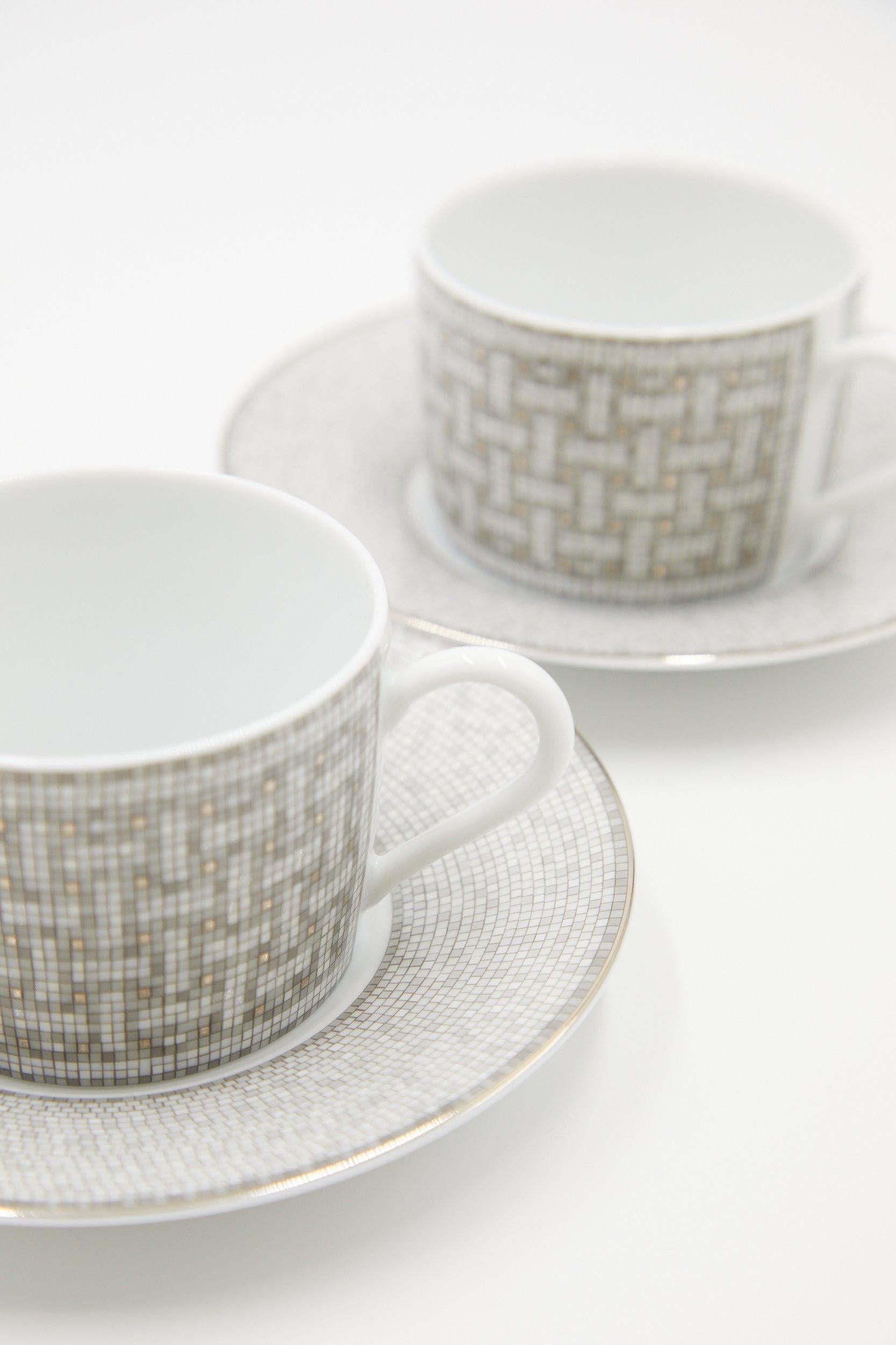 Women's or Men's HERMÈS Mosaique au 24 Platinum Tea Cups and Saucers