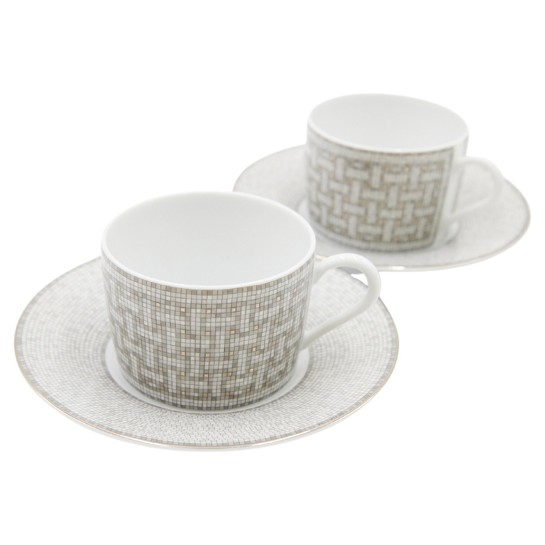 HERMÈS Mosaique au 24 Platinum Tea Cups and Saucers
