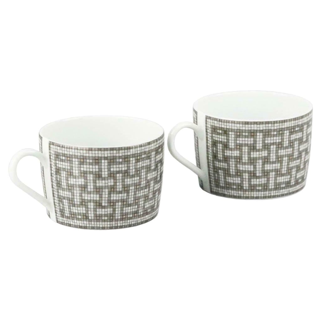 Hermès Mosaique Au 24 Set of 2 Platinum Porcelain Breakfast Cups