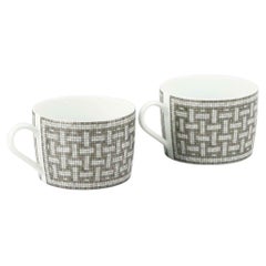 Hermès Mosaique Au 24 Set of 2 Platinum Porcelain Breakfast Cups