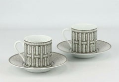 Hermès Mosaique Au 24 Set of 2 Platinum Porcelain Coffee Cup and Saucer