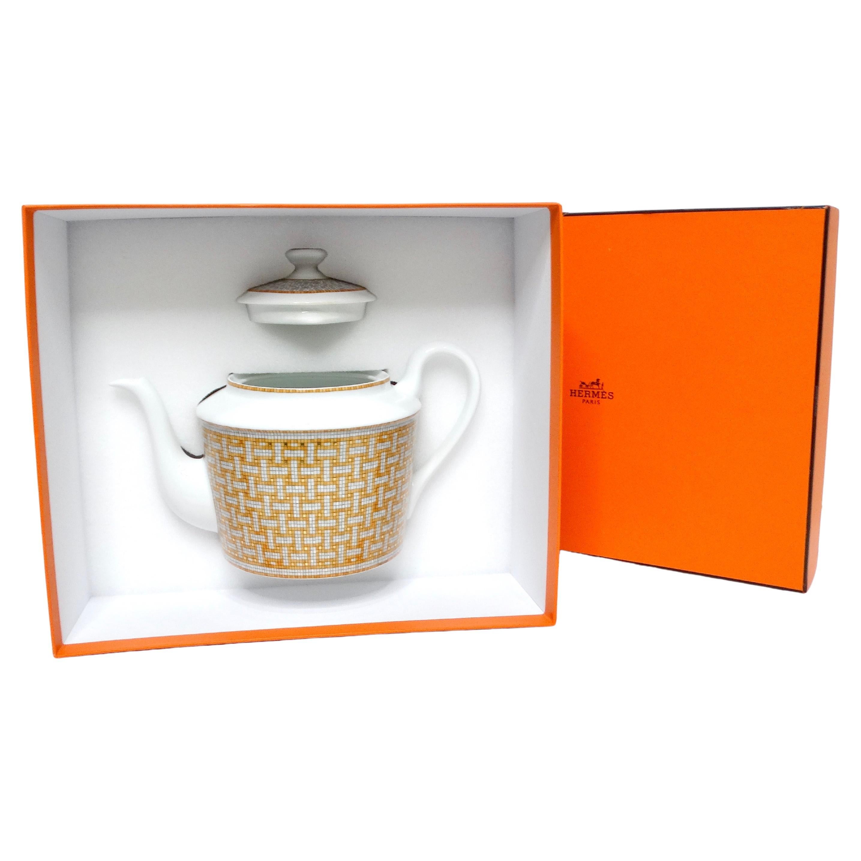 Hermes Mosaique au 24 Van Quatre Gold Porzellan Teekanne im Angebot 2