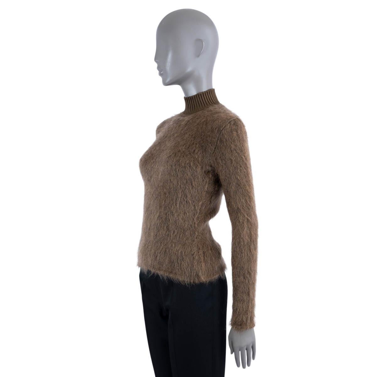 HERMES moss green mohair & wool 2022 MOCK NECK Sweater 36 XS In Excellent Condition In Zürich, CH
