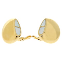 Hermes Mother of Pearl 18k Yellow Gold Earrings