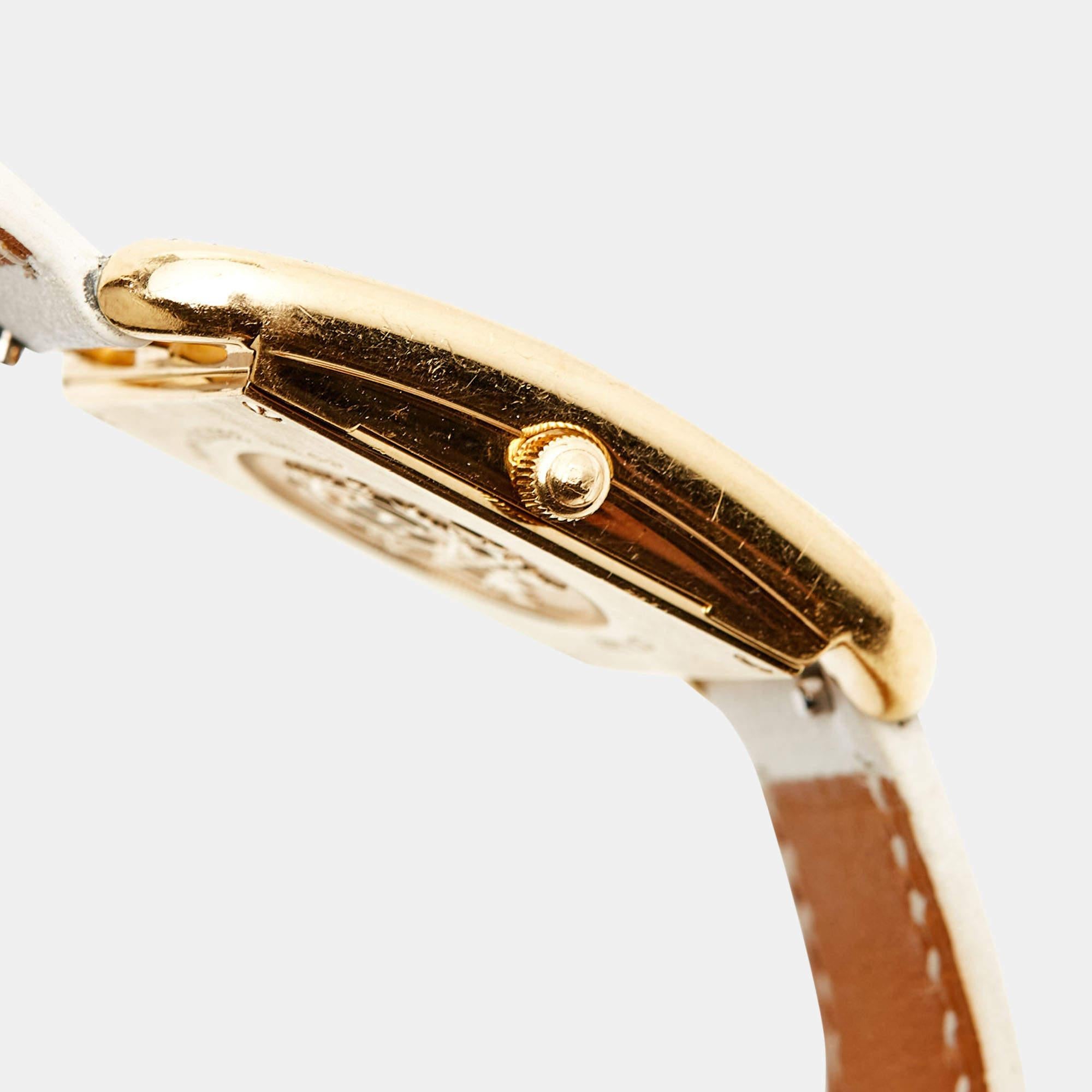 Hermes Mother Of Pearl Diamond 18K Yellow Gold Leather Cape Cod CC1.286 Women's 3