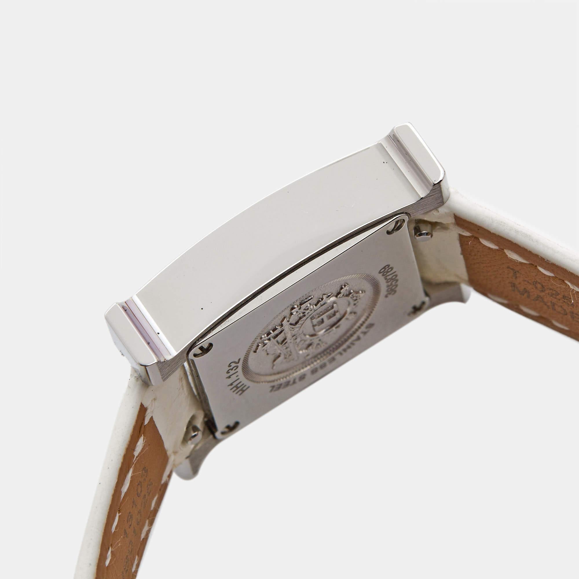 Women's Hermès Mother Of Pearl Diamond Stainless Steel Alligator Leather Heure H W057250
